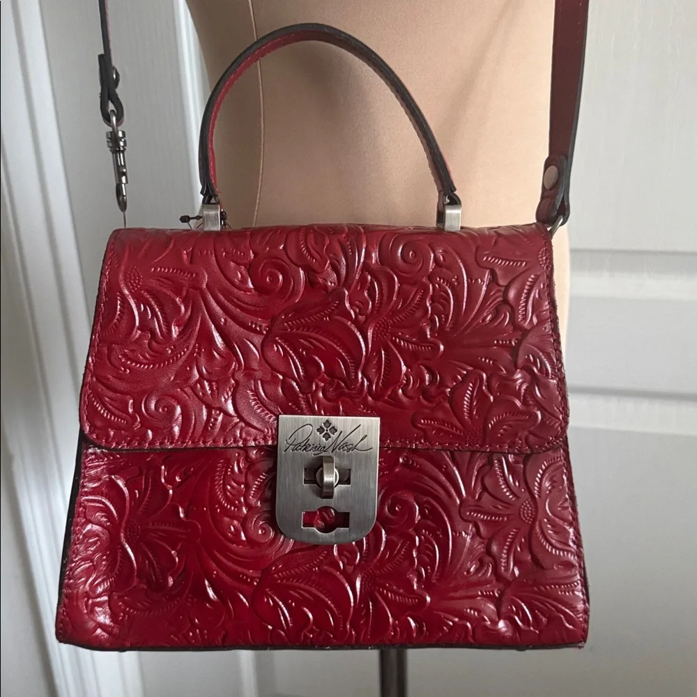 Patricia Nash Leather Tooled Crossbody Chauny Lava Red BRNTL Handbag Tote